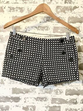 J.Crew City Fit Black White Print Shorts Nautical Button Detail Size 2